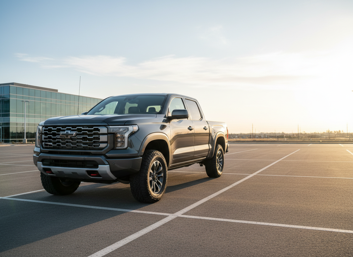 A bold, professional hero image featuring a pickup truck in a parking lot, with clean lighting and space for a call-to-action overlay.